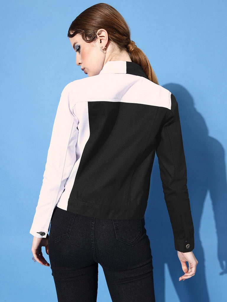 Style Quotient Women Black & White Colourblocked Denim Jacket-Jackets-StyleQuotient