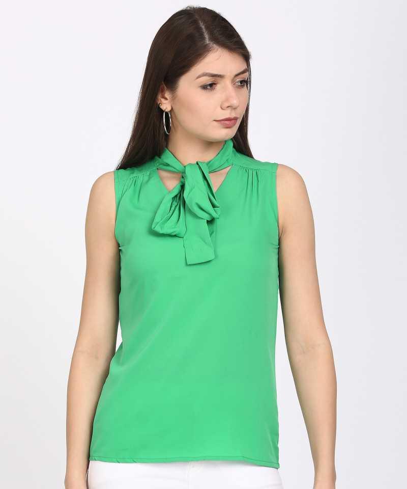 Style Quotient Women Green V-Neck Solid Fashion Tops-Tops-StyleQuotient