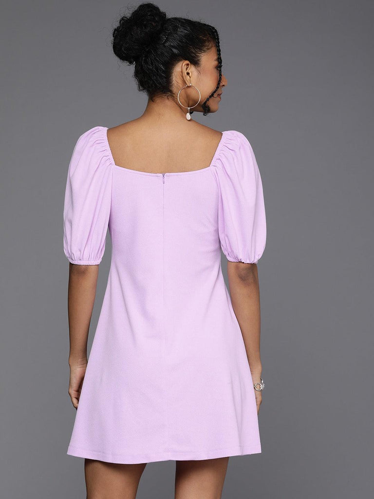 Style Quotient Women Lavender Puff Sleeves Dress With Twisted Detail-DRESS-StyleQuotient