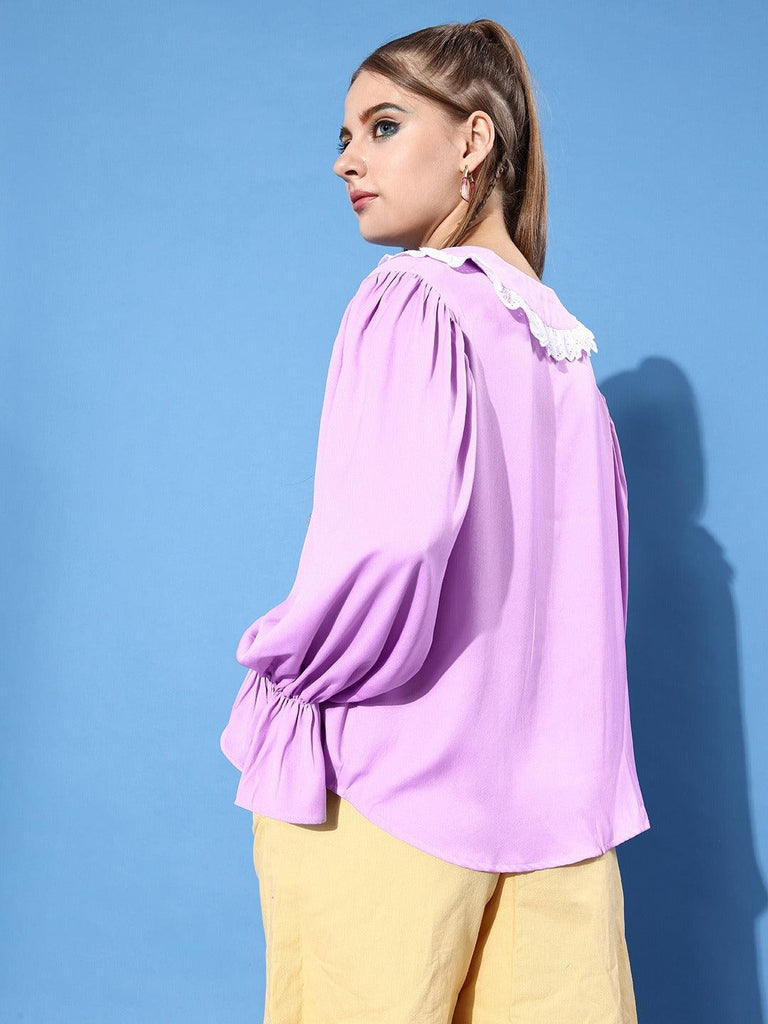 Style Quotient Women Lavender Solid Comfort Casual Shirt-Shirts-StyleQuotient