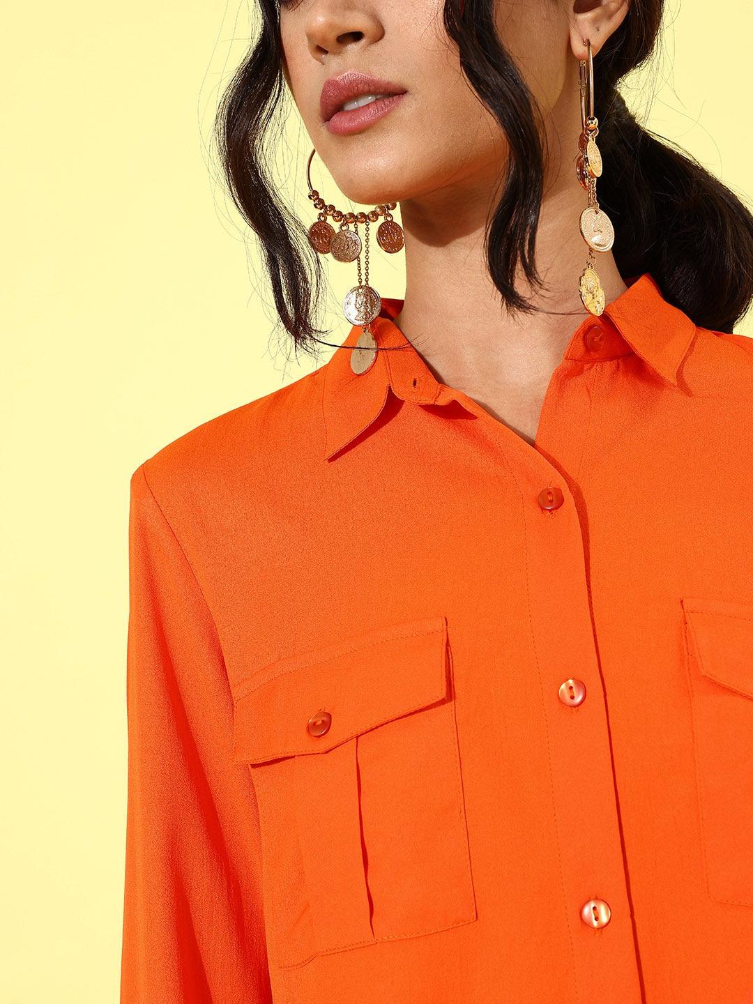 Style Quotient Women Orange Solid Shirt with Trousers-Co-Ords-StyleQuotient