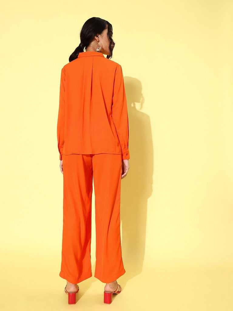 Style Quotient Women Orange Solid Shirt with Trousers-Co-Ords-StyleQuotient