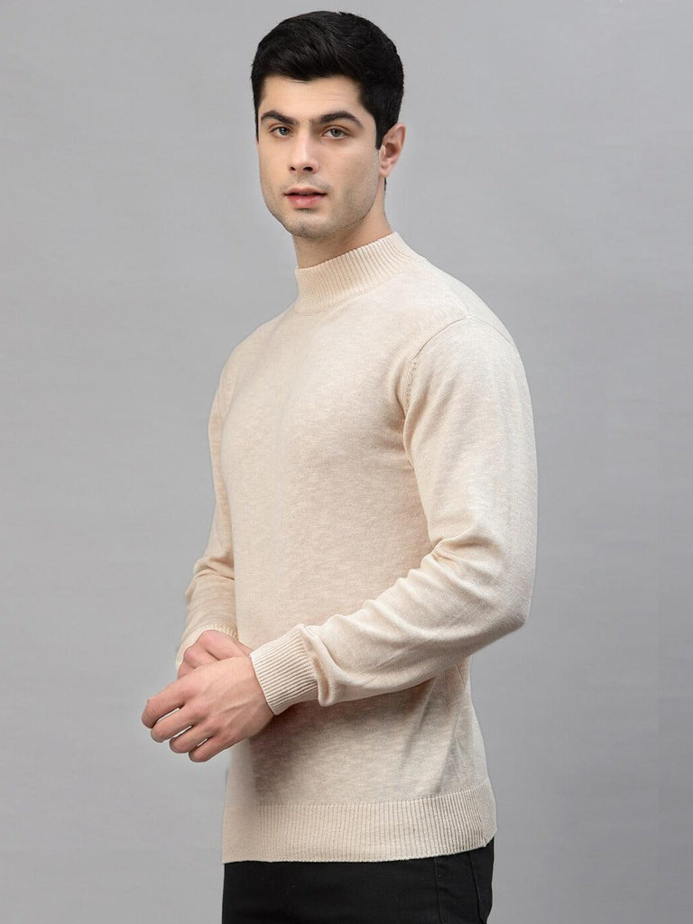 Style Quotient Men Solid Beige Knitted Regular Sweatshirt-Men's Sweatshirts-StyleQuotient