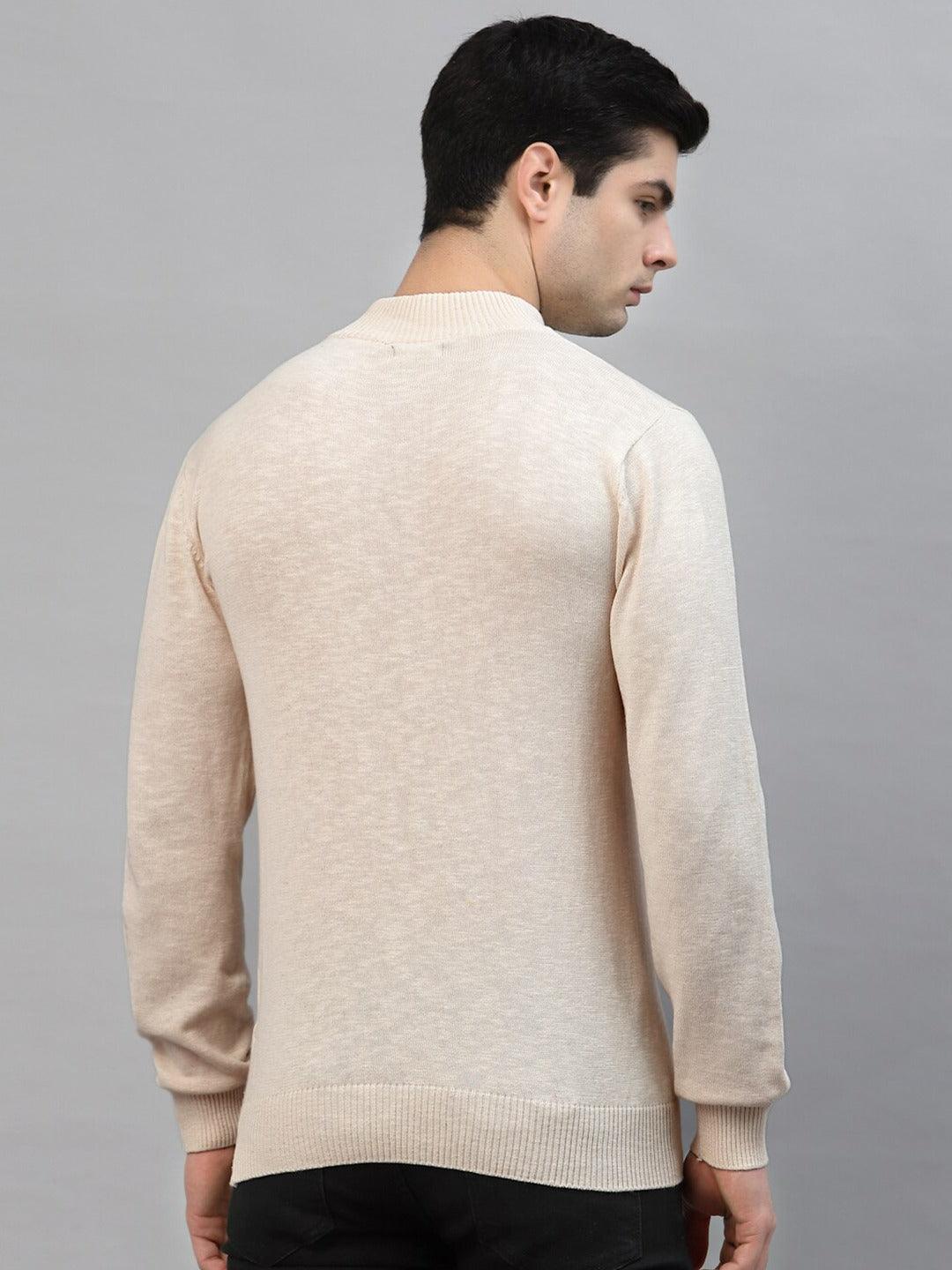 Style Quotient Men Solid Beige Knitted Regular Sweatshirt-Men's Sweatshirts-StyleQuotient