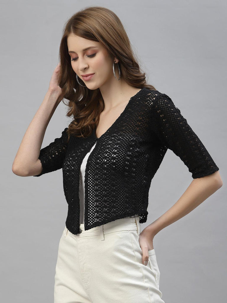 Style Quotient Women Self design black cotton lace regular smart casual shrug-Shrug-StyleQuotient