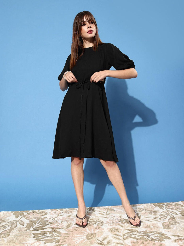 Style Quotient Women Black Waist Cutout Crepe Dress-Dresses-StyleQuotient