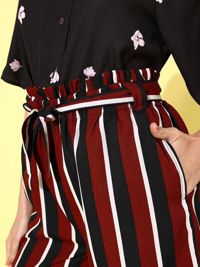 Style Quotient Women Red & Black Striped Shorts-Shorts-StyleQuotient