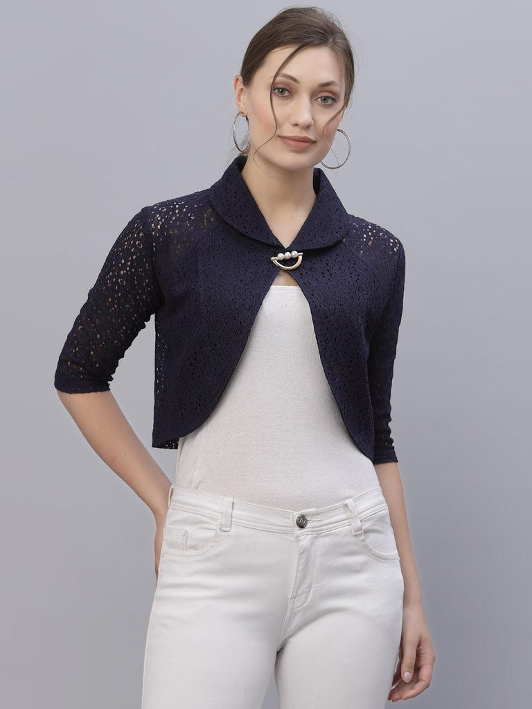 Style Quotient Women Navy Blue Crop Shrug-Shrug-StyleQuotient