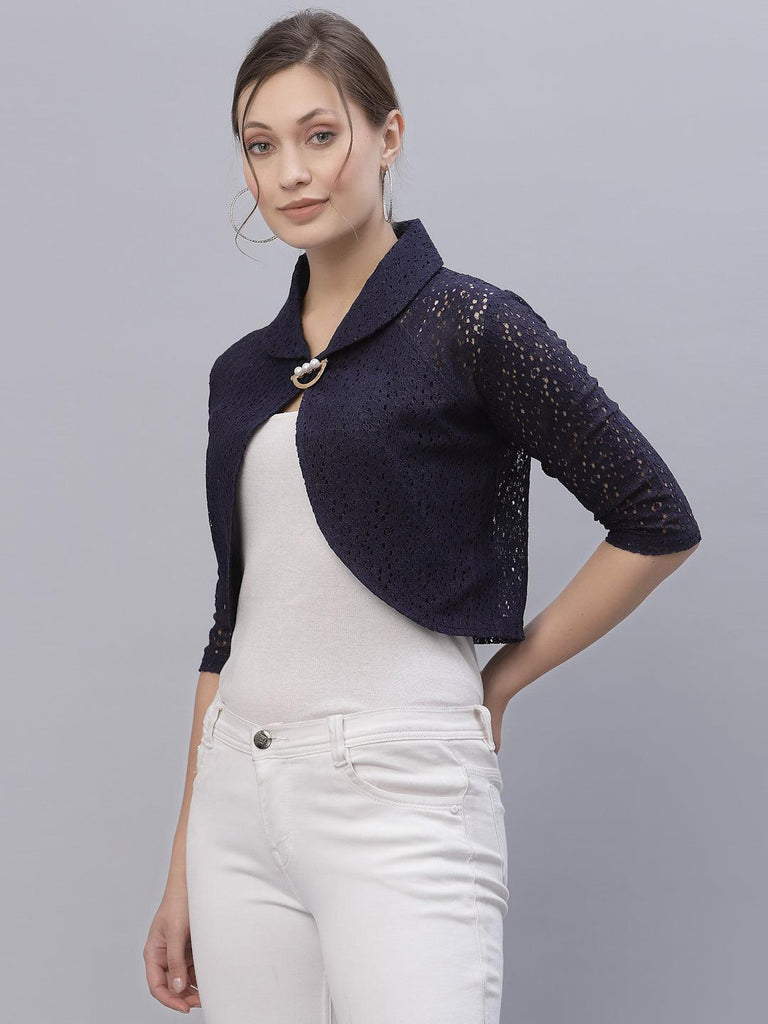 Style Quotient Women Navy Blue Crop Shrug-Shrug-StyleQuotient