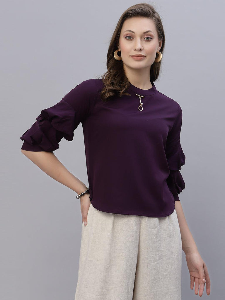 Style Quotient Women Purple Crepe Top-Tops-StyleQuotient