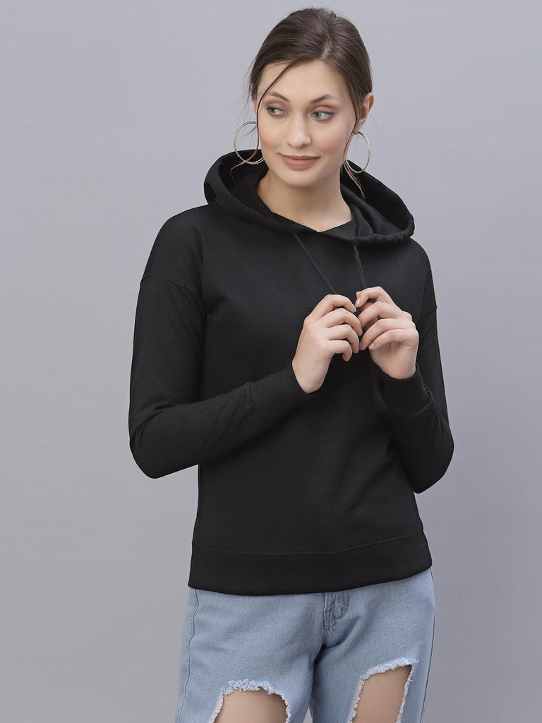Style Quotient Women Black Hooded Sweatshirt-Sweaters-StyleQuotient