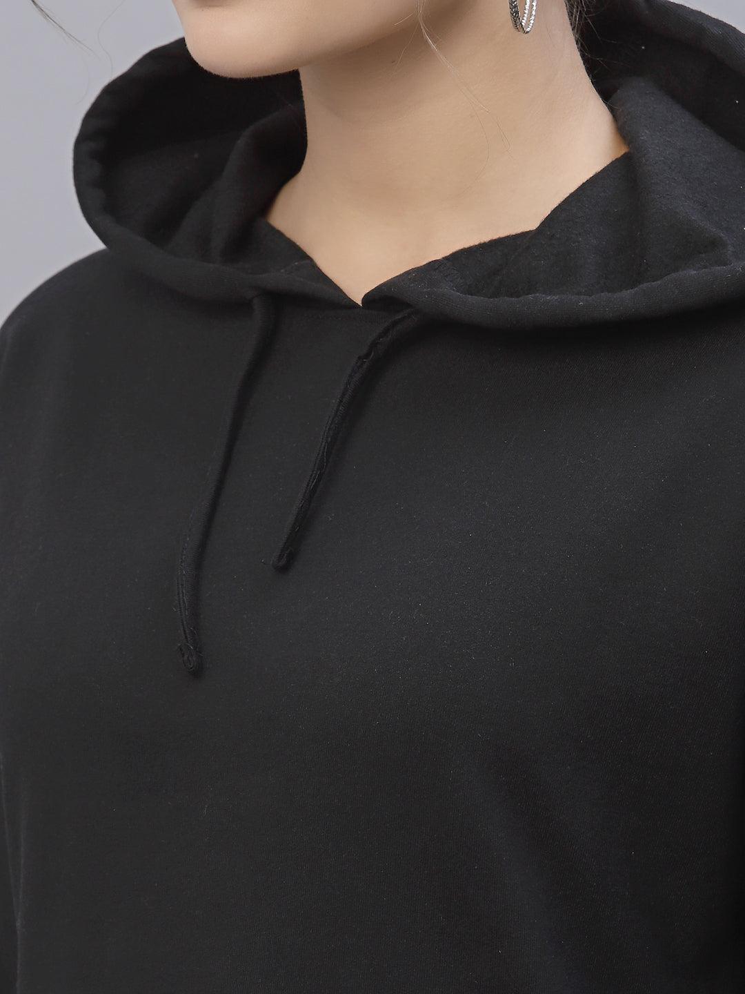 Style Quotient Women Black Hooded Sweatshirt-Sweaters-StyleQuotient