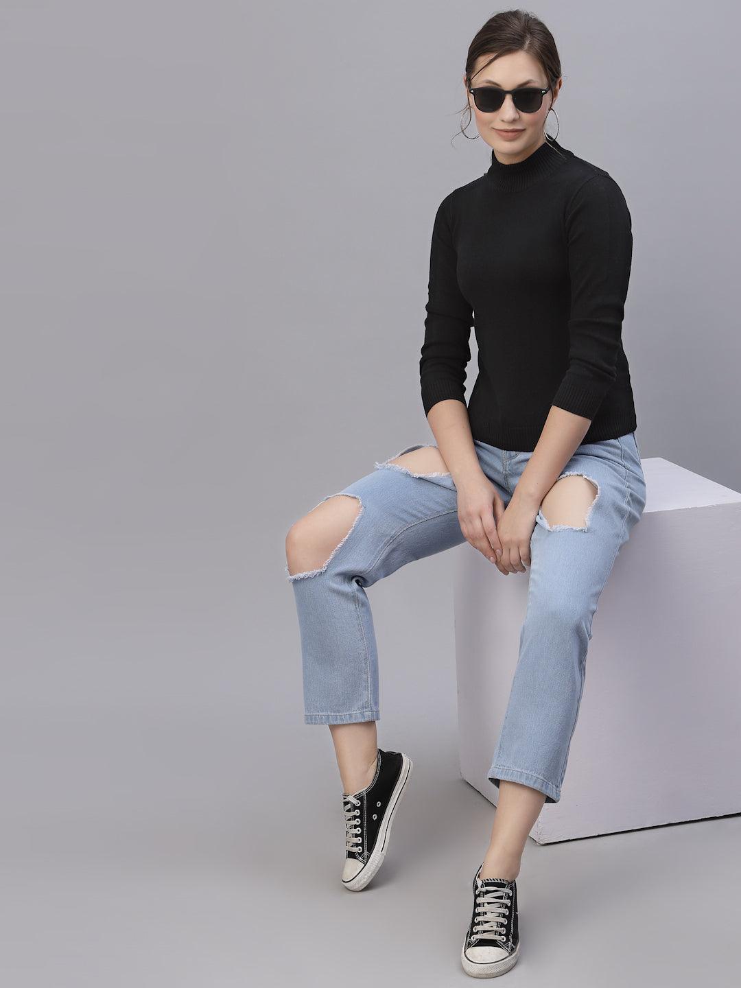 Style Quotient Women Black Sweatshirt-Sweaters-StyleQuotient