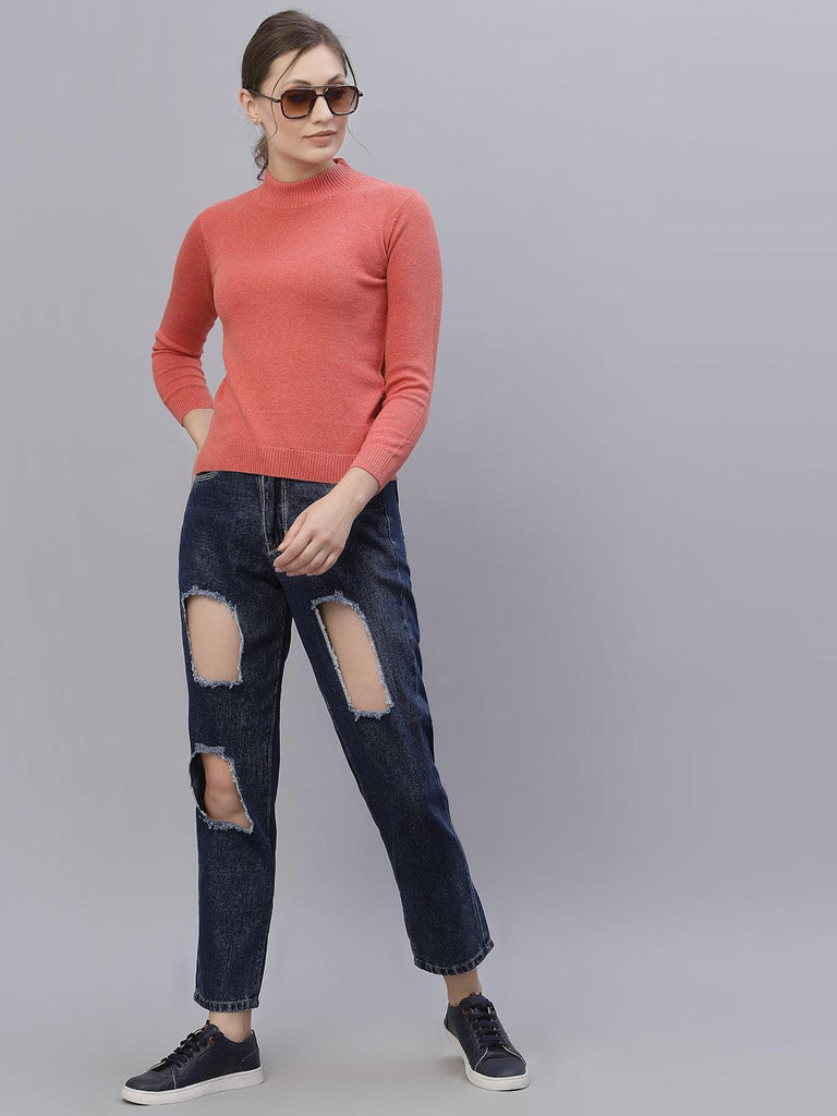 Style Quotient Women Coral Sweatshirt-Sweaters-StyleQuotient