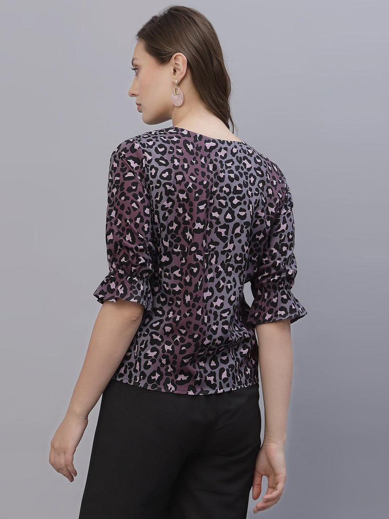 Style Quotient Women Purple and Black Animal Printed Polyester Smart Casual Top-Tops-StyleQuotient
