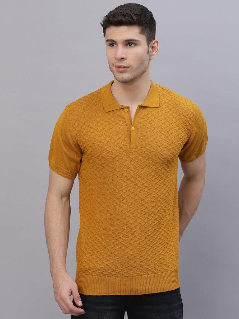 Style Quotient Men Mustard Yellow Printed Polo Collar T-shirt-Men's Tshirt-StyleQuotient