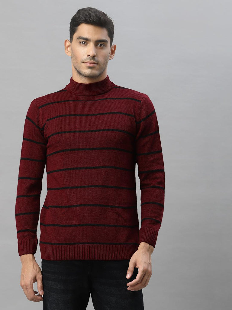 Style Quotient Men Maroon & Black Striped Pullover-Men's Sweaters-StyleQuotient