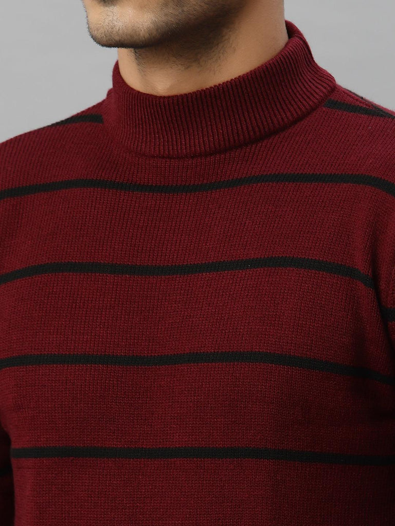 Style Quotient Men Maroon & Black Striped Pullover-Men's Sweaters-StyleQuotient