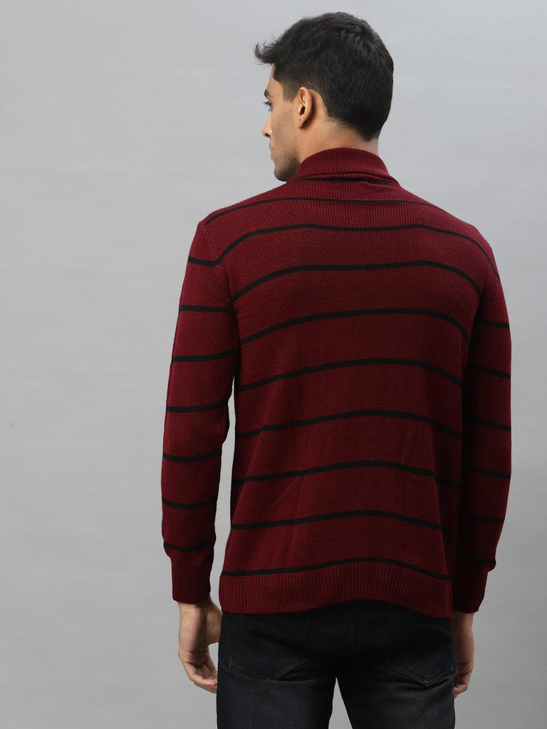 Style Quotient Men Maroon & Black Striped Pullover-Men's Sweaters-StyleQuotient