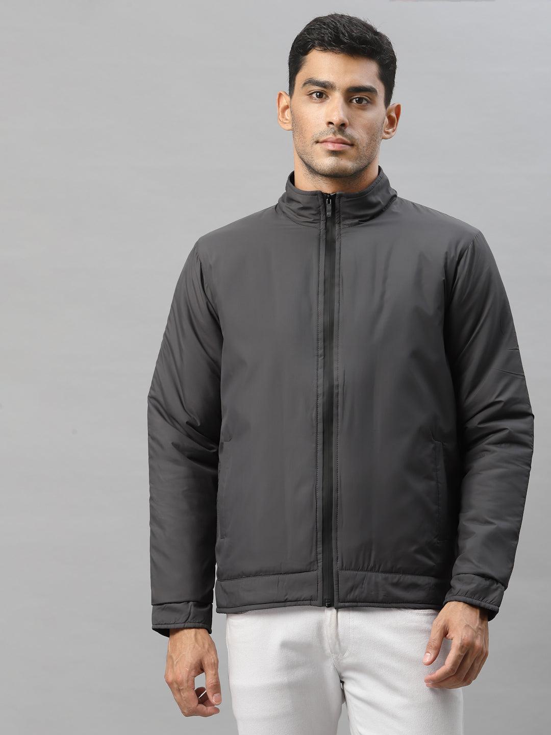 Style Quotient Men Grey Geometric Sporty Jacket-Men's Jackets-StyleQuotient