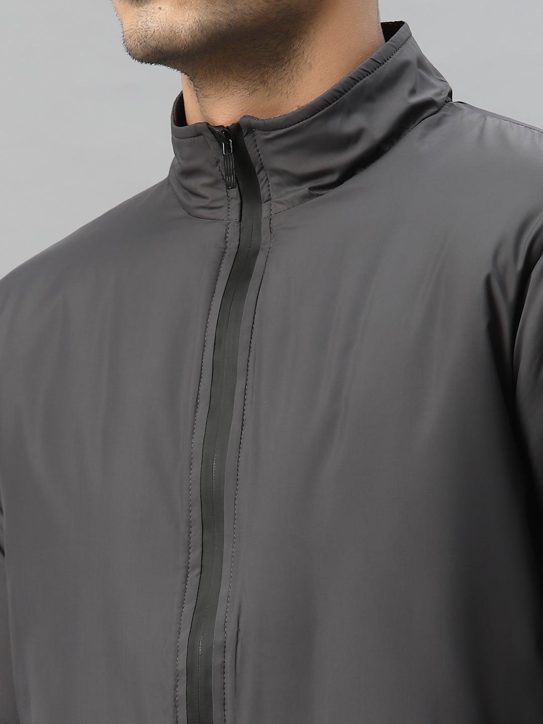 Style Quotient Men Grey Geometric Sporty Jacket-Men's Jackets-StyleQuotient