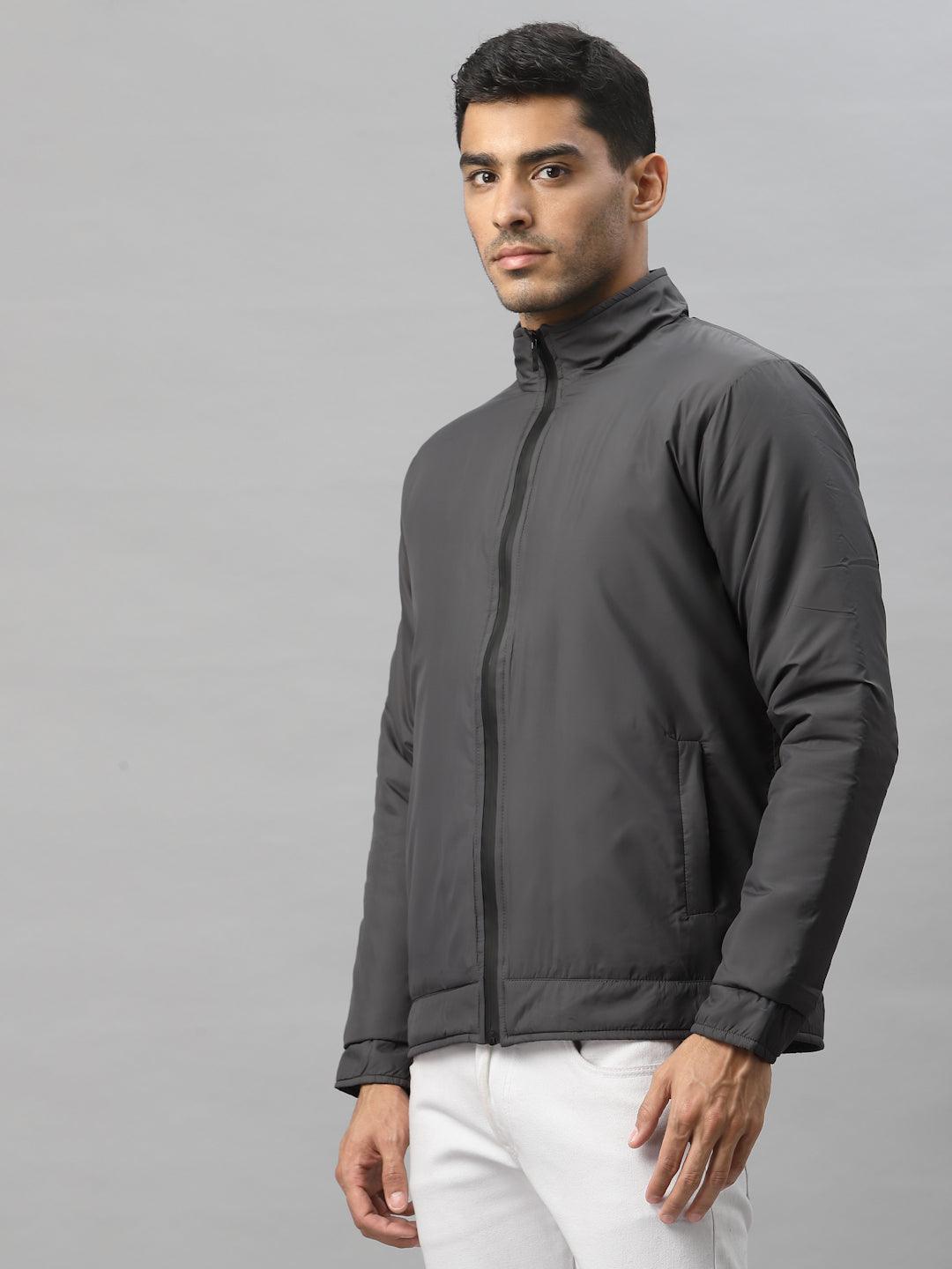 Style Quotient Men Grey Geometric Sporty Jacket-Men's Jackets-StyleQuotient
