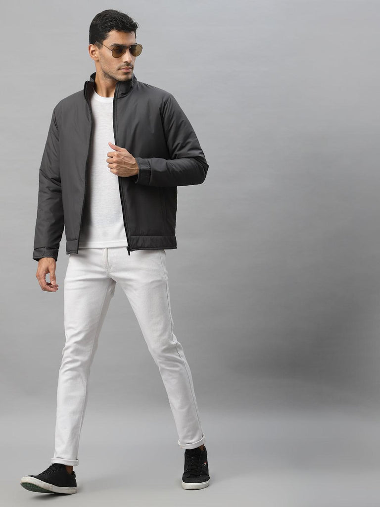 Style Quotient Men Grey Geometric Sporty Jacket-Men's Jackets-StyleQuotient