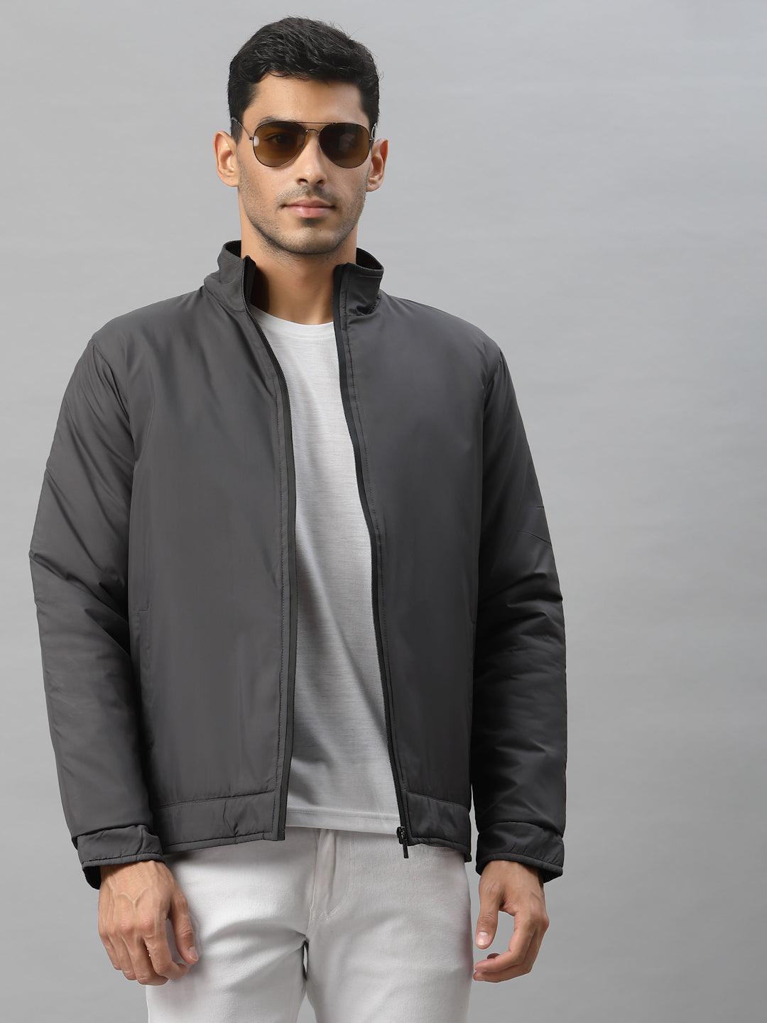 Style Quotient Men Grey Geometric Sporty Jacket-Men's Jackets-StyleQuotient