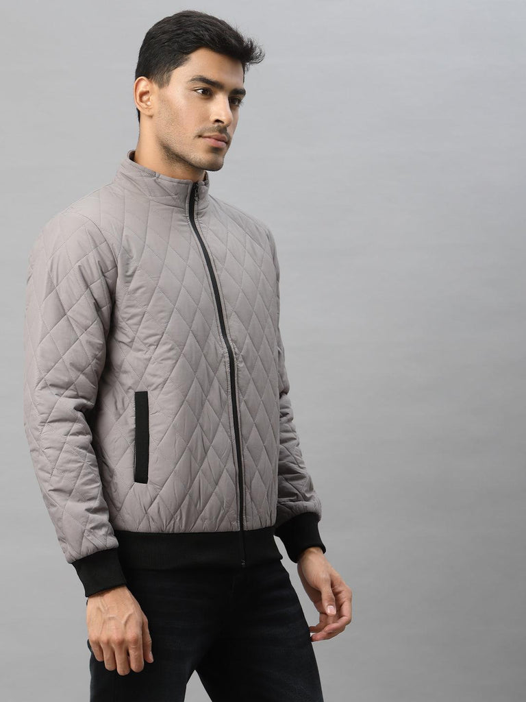 Style Quotient Men Grey Colourblocked Quilted Jacket-Men's Jackets-StyleQuotient