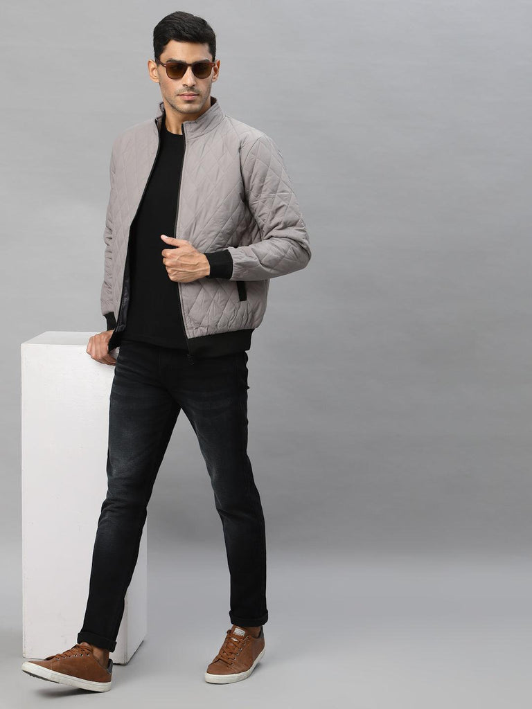 Style Quotient Men Grey Colourblocked Quilted Jacket-Men's Jackets-StyleQuotient