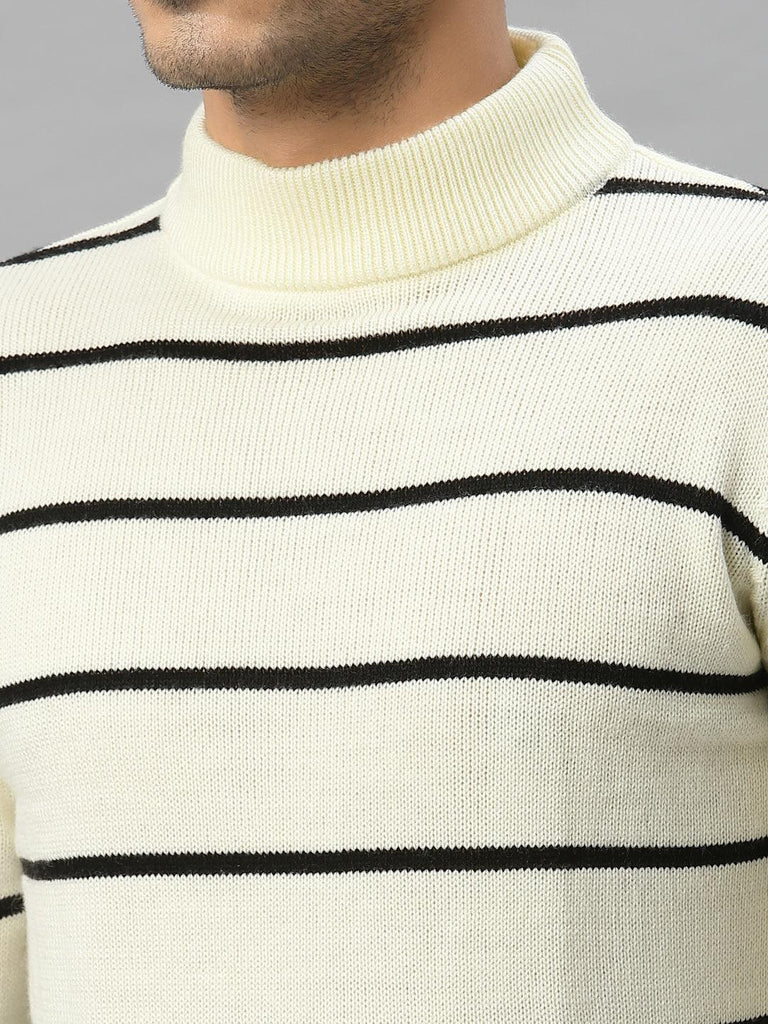 Style Quotient Men Off White & Black Striped Sweater Vest-Men's Sweaters-StyleQuotient