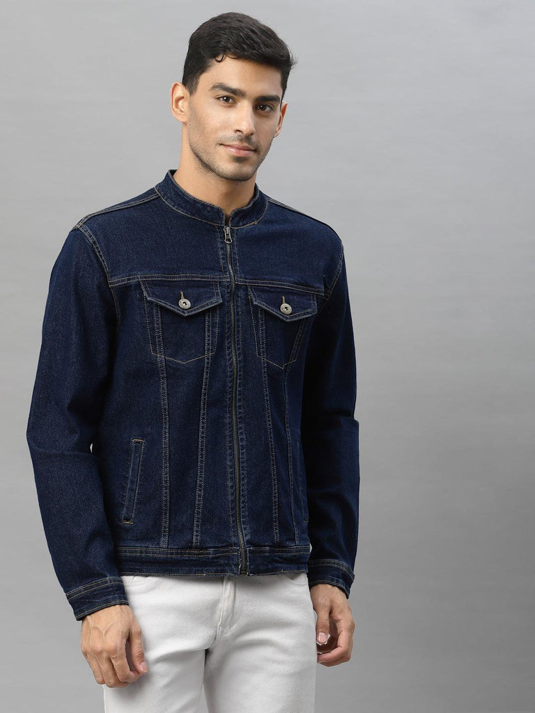 Style Quotient Men Blue Washed Denim Jacket with Embroidered-Men's Jackets-StyleQuotient