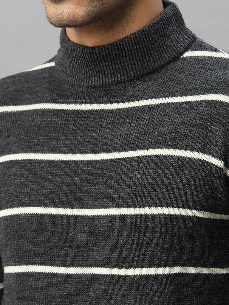 Style Quotient Men Grey & White Striped Pullover-Men's Sweaters-StyleQuotient