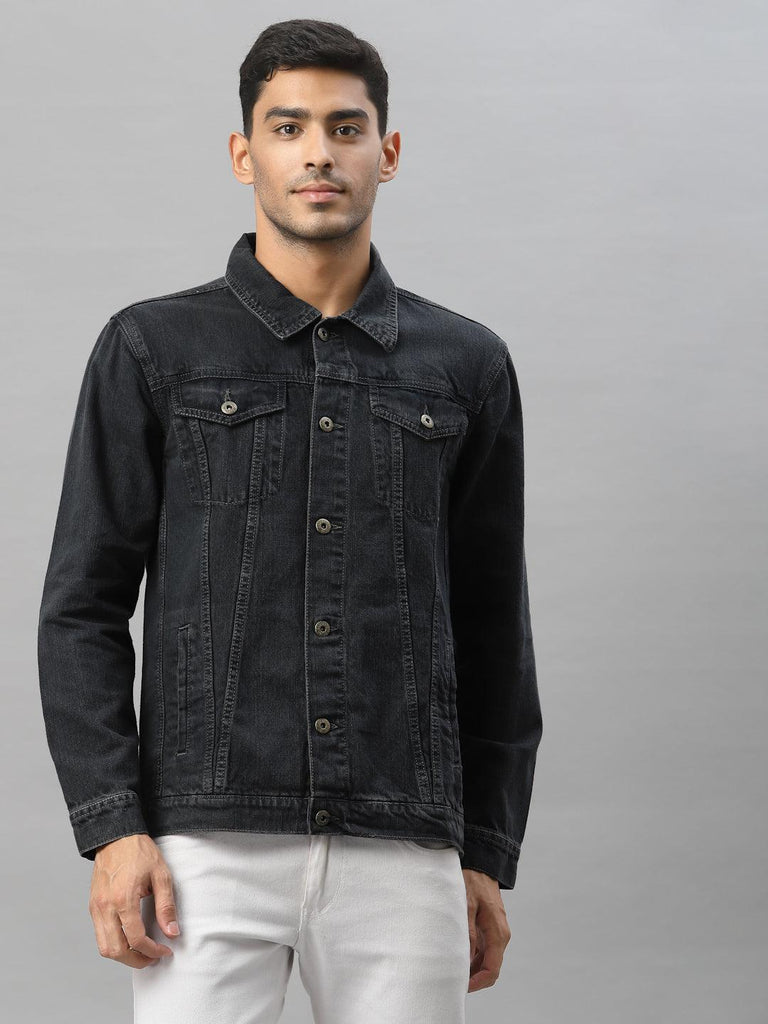 Style Quotient Men Grey Washed Lightweight Denim Jacket with Patchwork-Men's Jackets-StyleQuotient