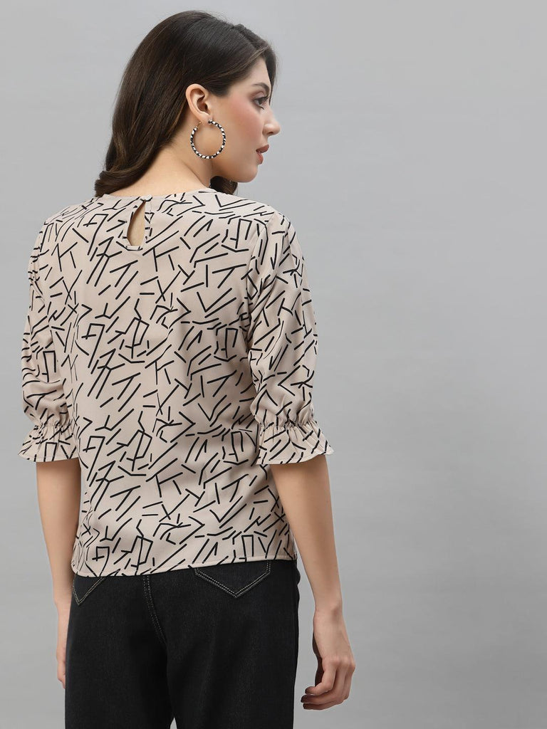 Style Quotient Women Nude and Black Abstract Printed Polyester Smart Casual Top-Tops-StyleQuotient