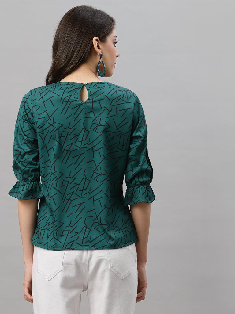 Style Quotient Women Bottle Green and Black Abstract Printed Polyester Smart Casual Top-Tops-StyleQuotient