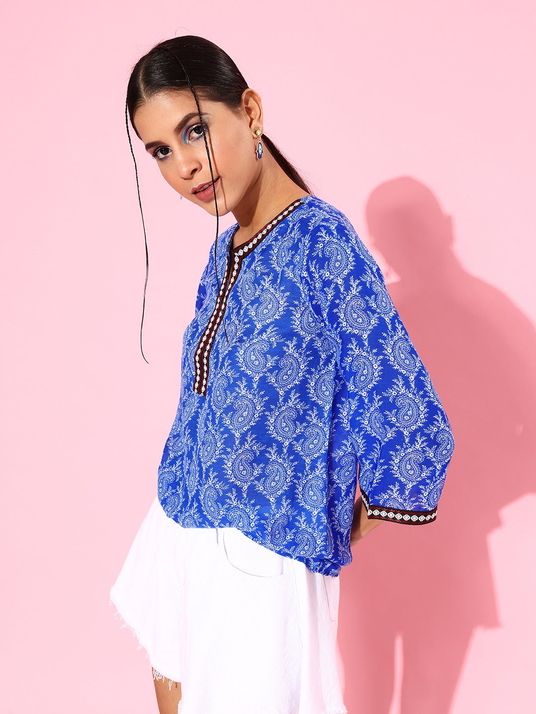 Style Quotient Women Blue & White Ethnic Printed Tunic-Tunics-StyleQuotient