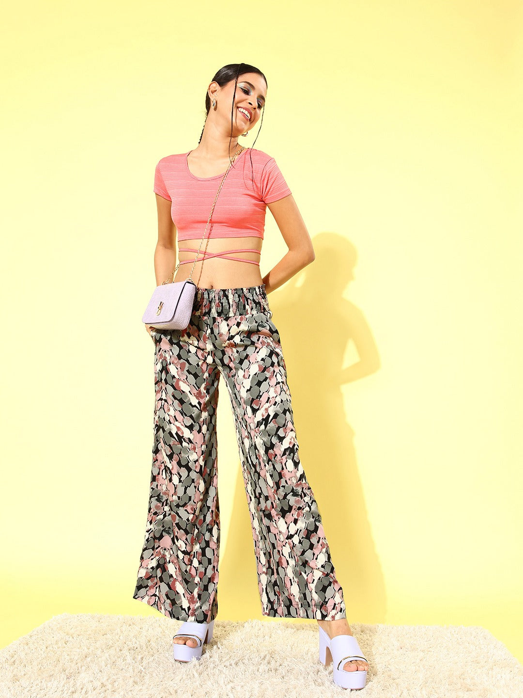 Style Quotient Women Grey Printed Relaxed Loose Fit Parallel Trousers-Trousers-StyleQuotient