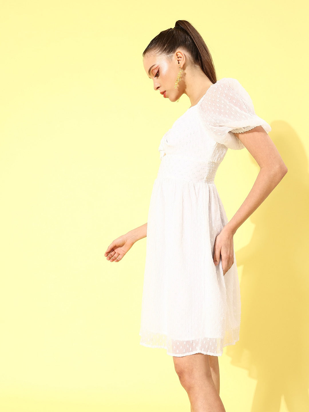 Style Quotient Women Classic White Self-Design Twist & Knot Dress-Dresses-StyleQuotient