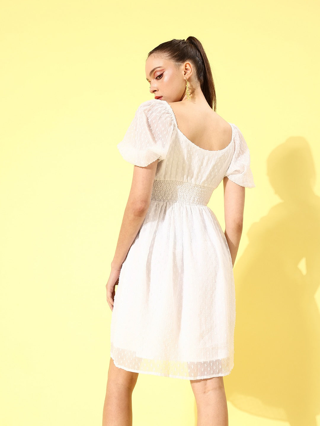 Style Quotient Women Classic White Self-Design Twist & Knot Dress-Dresses-StyleQuotient