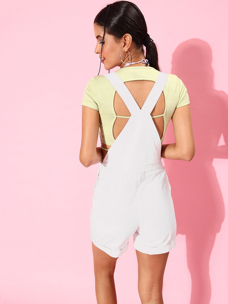 Style Quotient Women White Solid Dungarees-Dungarees-StyleQuotient