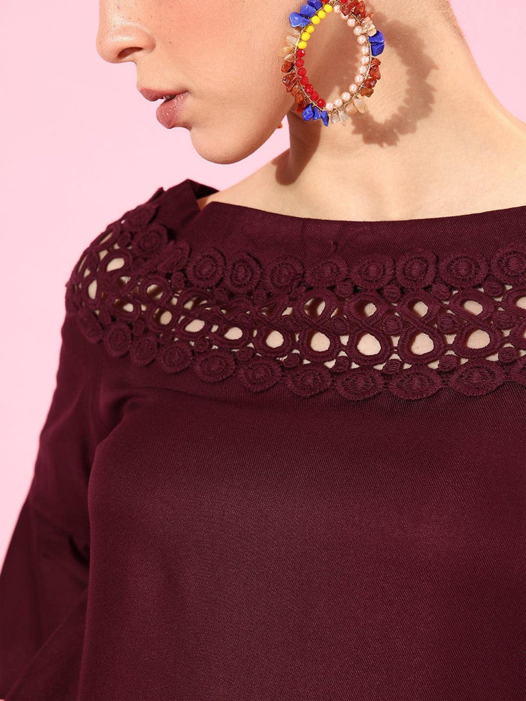 Style Quotient Women Maroon Lace Top-Tops-StyleQuotient