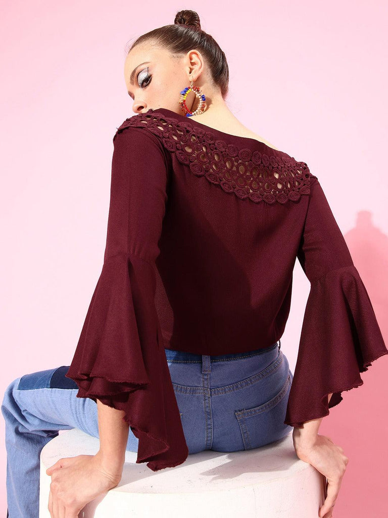 Style Quotient Women Maroon Lace Top-Tops-StyleQuotient