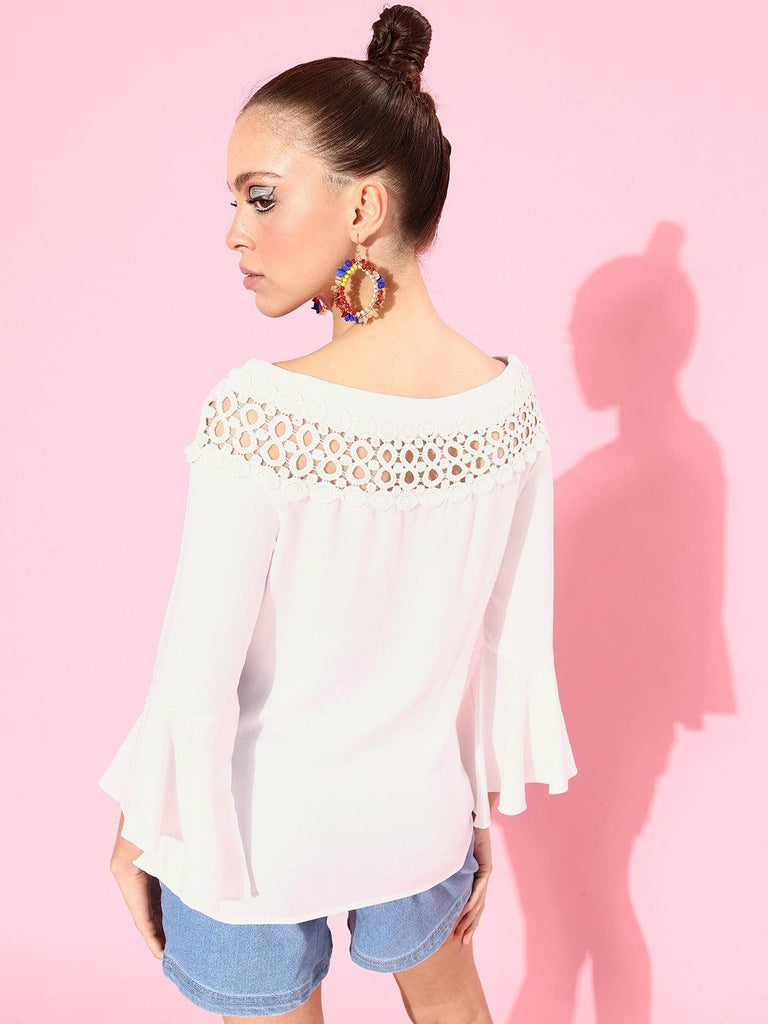 Style Quotient Women White Off-Shoulder Lace Top-Tops-StyleQuotient