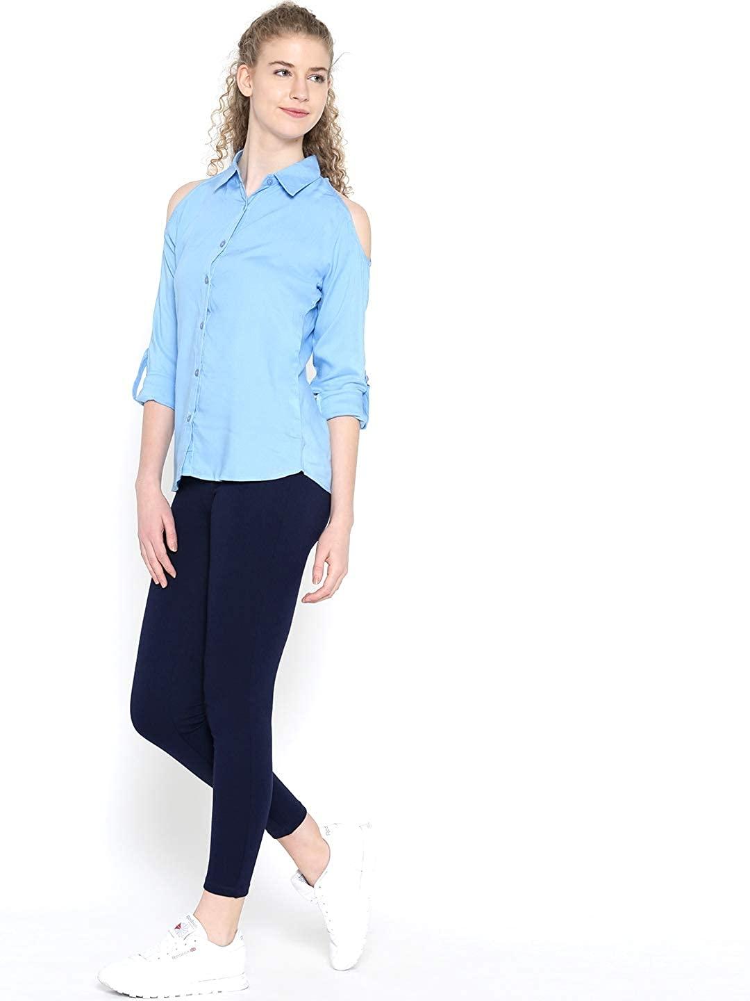 Style Quotient Women Blue Spread Collar Solid Fashion Shirts-Shirts-StyleQuotient