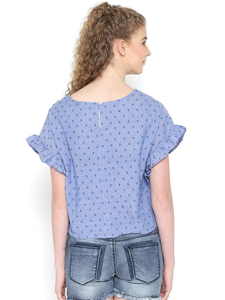 Style Quotient Women Blue Round Neck Self Design Fashion Tops-Tops-StyleQuotient