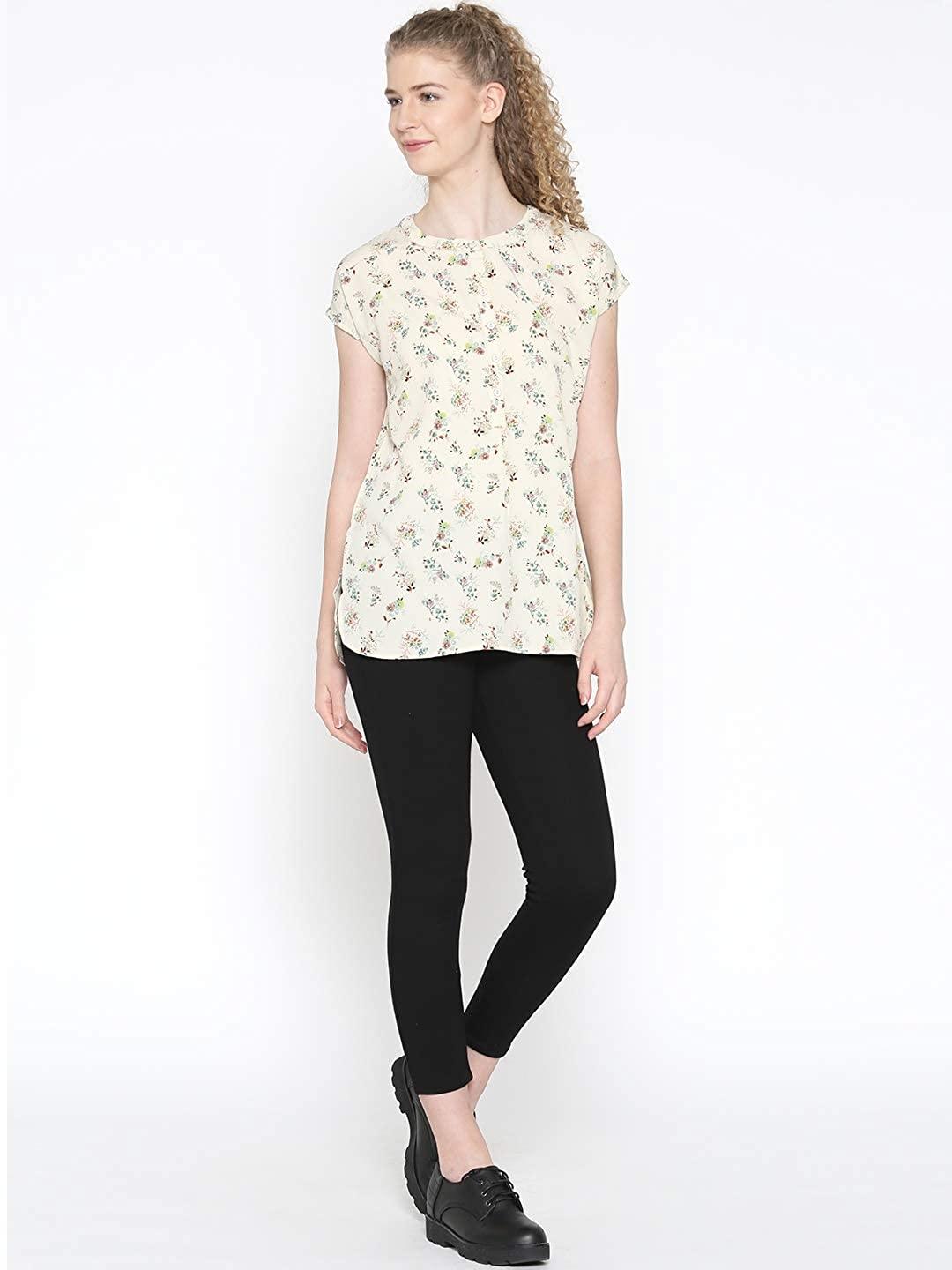 Style Quotient Women Cream Round Neck Floral Fashion Tunics-Tunics-StyleQuotient