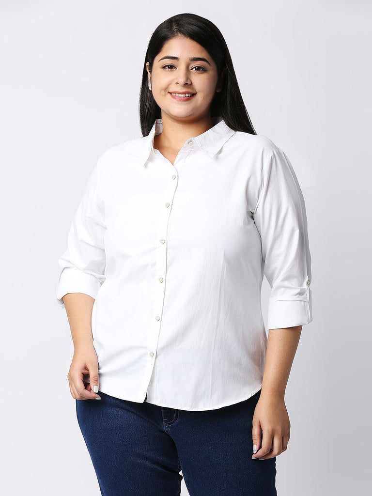 Style Quotient Women White Solid Poly Cotton Regular Formal Shirt-Shirts-StyleQuotient