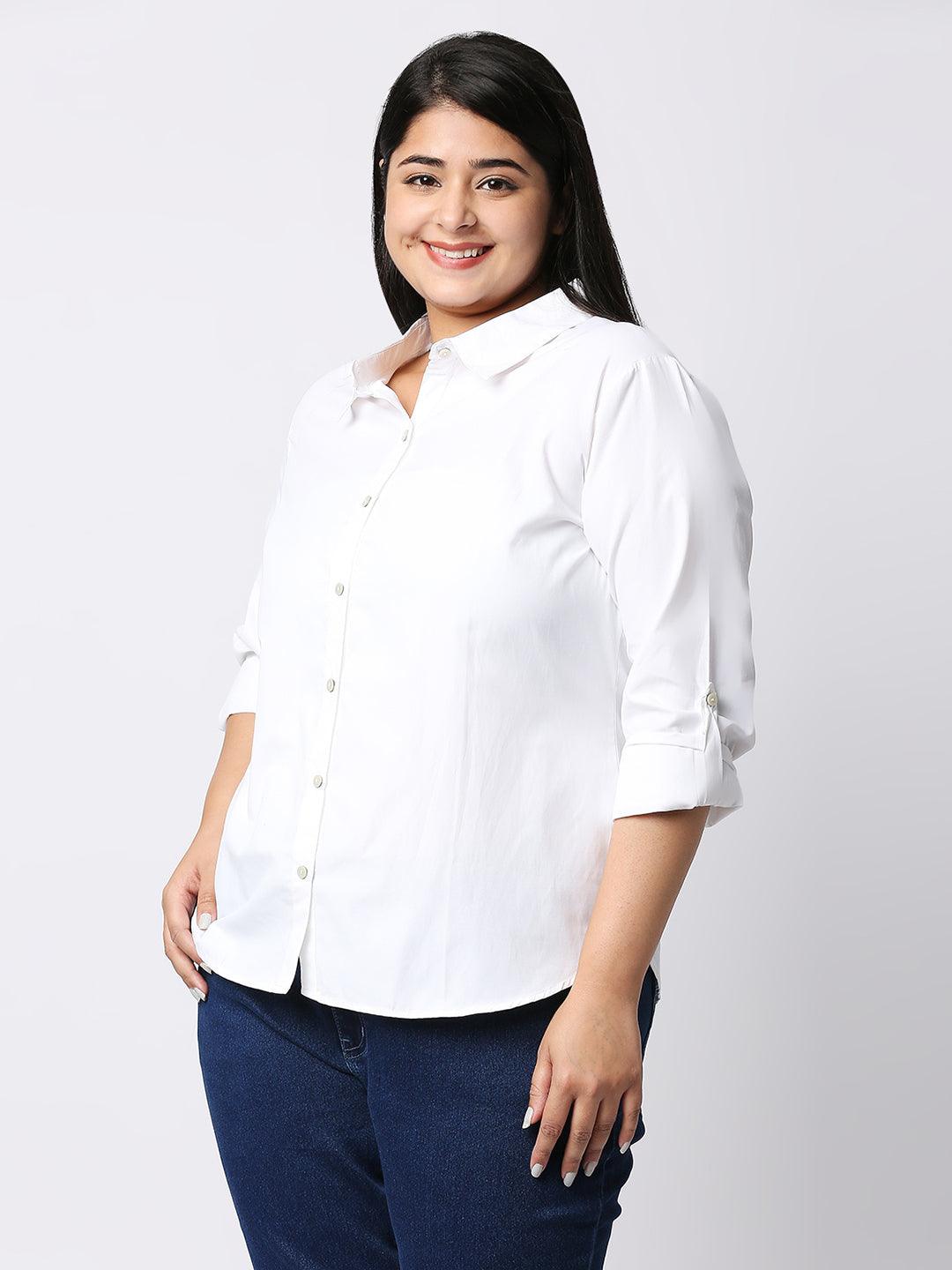 Style Quotient Women White Solid Poly Cotton Regular Formal Shirt-Shirts-StyleQuotient