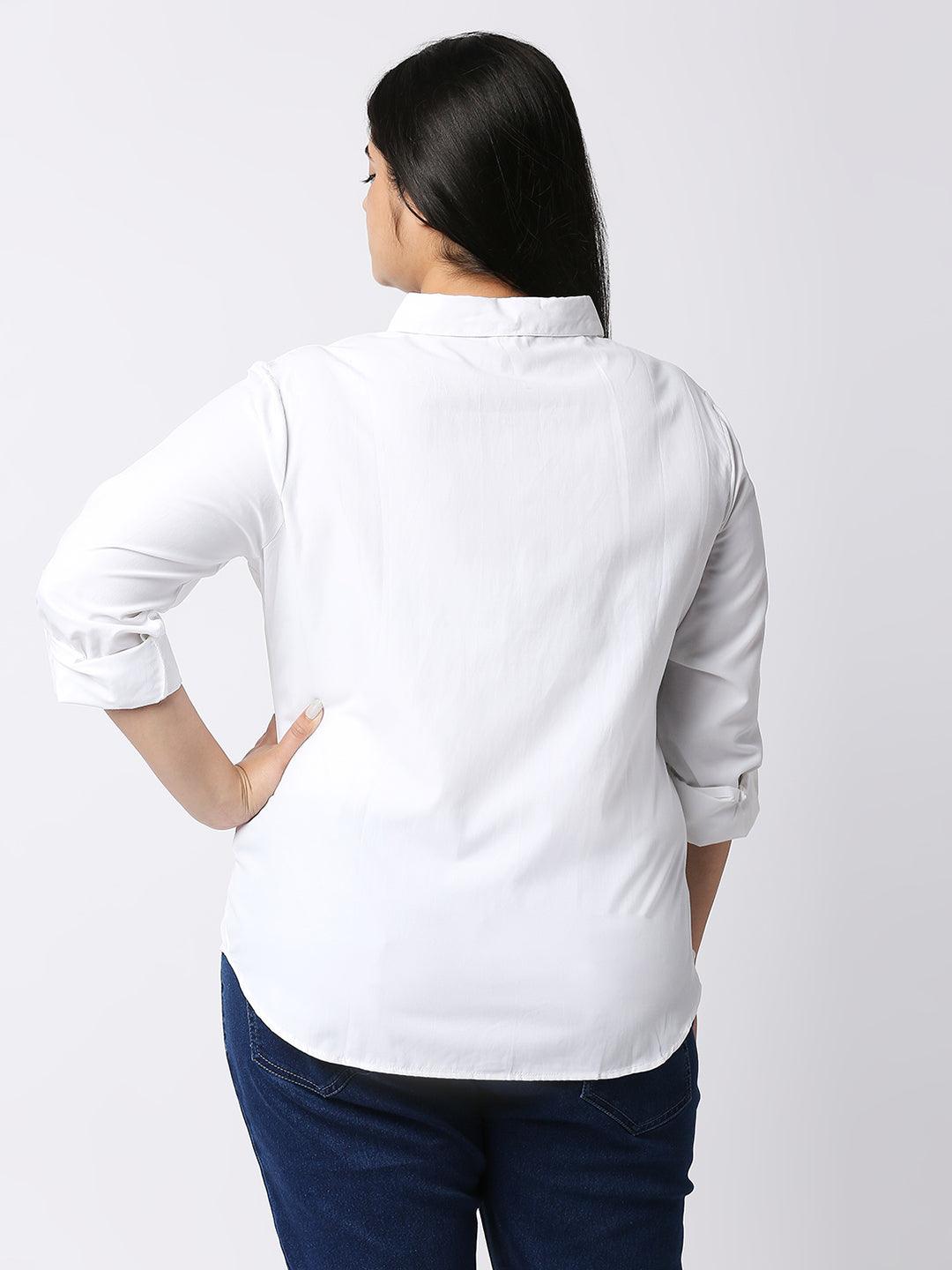 Style Quotient Women White Solid Poly Cotton Regular Formal Shirt-Shirts-StyleQuotient